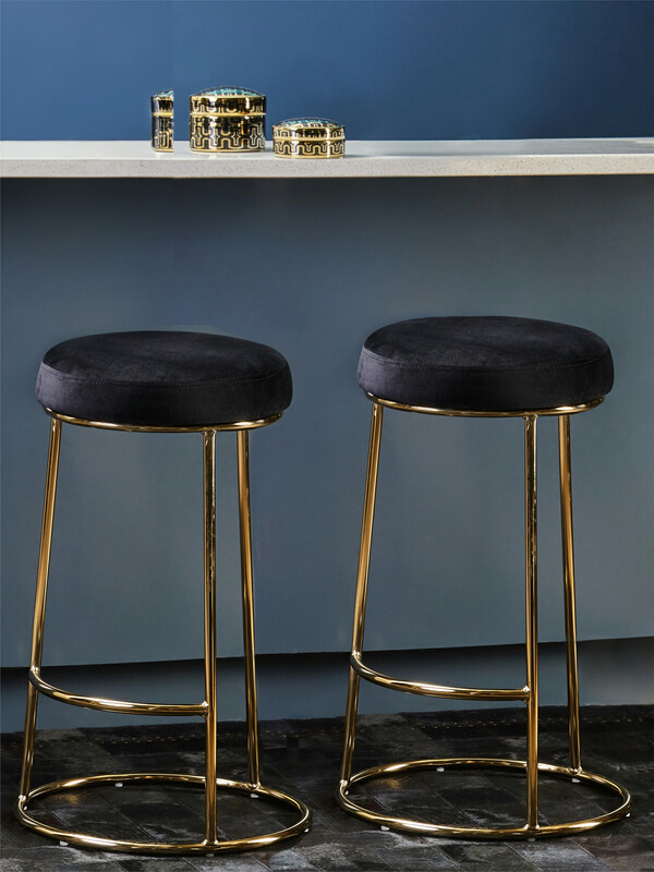 Bar Stool Manhattan Gold Finish/Black Velvet 2pcs