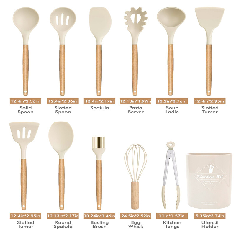 12pcs Silicone Kitchen Utensil Set with Small Holder -White, New Year Sale , Top gift