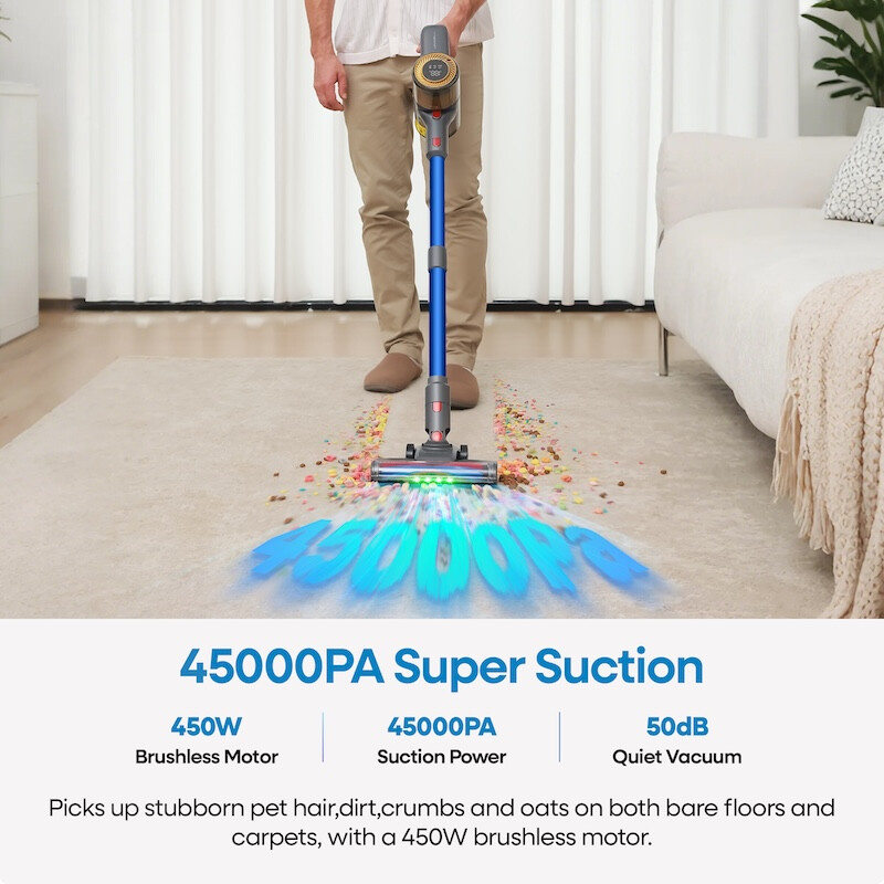 UNINELL HOME UV1 Cordless Vacuum Cleaner,45000Pa/450W Vacuum Cleaners for Home with 6