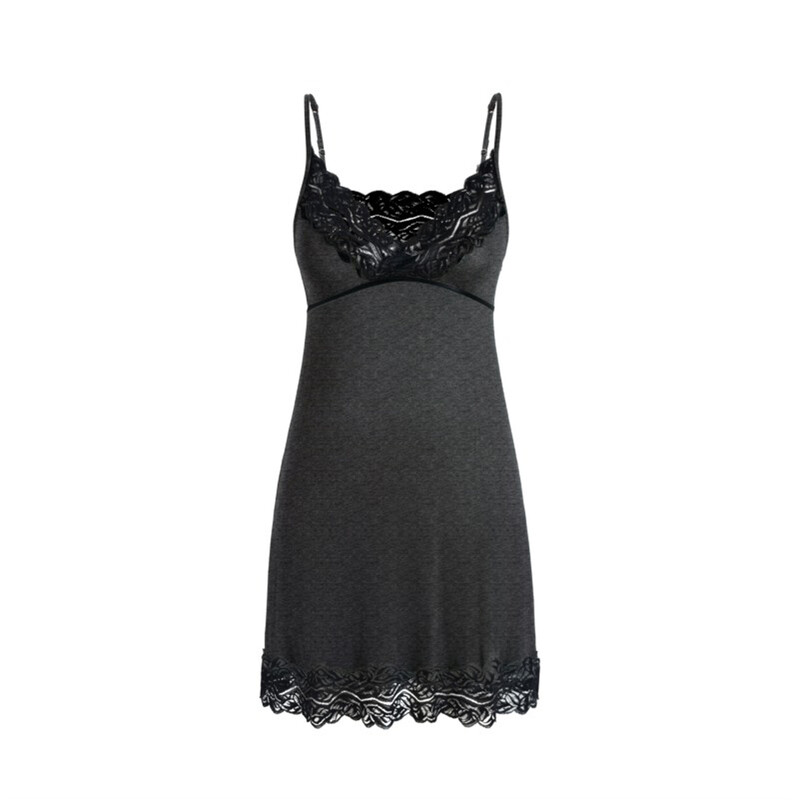 wide lace v-neck dark grey suspender dress XL