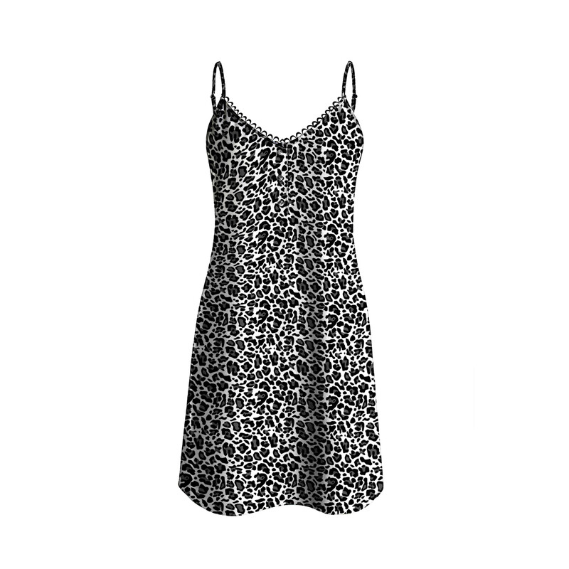 round-neck white leopard-print suspender dress XL