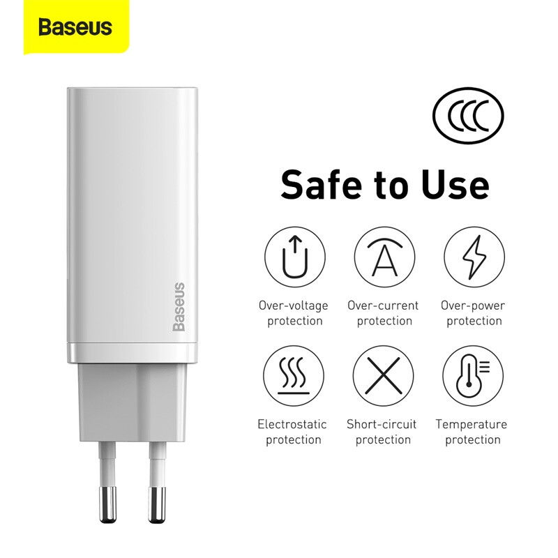 Baseus GaN2 Lite galliumnitride snellader C+U 65 W Wit snellaadadapter