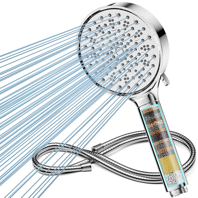 Cobbe Filter-Duschkopf mit 1,5 m Schlauch, Cobbe Hochdruck-Duschkopf mit 6 Strahlarten, Cobbe Wassersparender Duschkopf mit Duschschlauch, Handbrause mit Filter gegen Kalk für hartes Wasser, Chlor