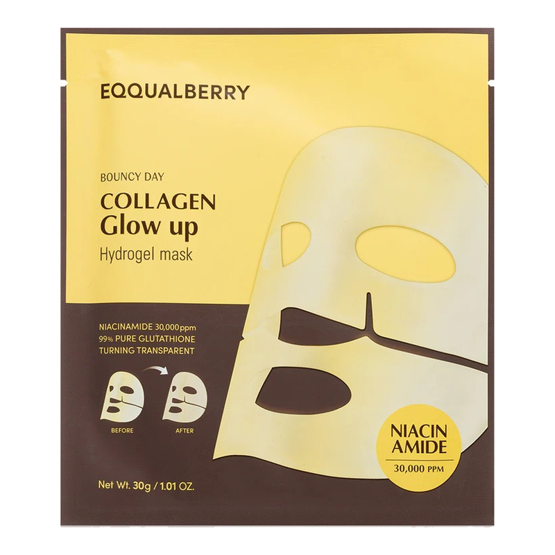 EQQUALBERRY Collagen Glow Up hydrogelmasker 30 g | 4 stuks (met omdoos)
