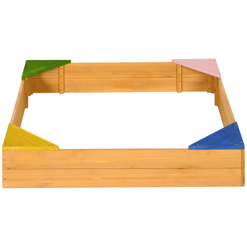 343-058V00ND Outsunny Kids Wooden Sand Pit, Children Sandbox w/ Non-Woven Fabric, Fou