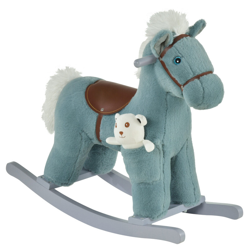 330-118BU HOMCOM Kids Plush Ride-On Rocking Horse Toy Rocker with Plush Toy Realistic