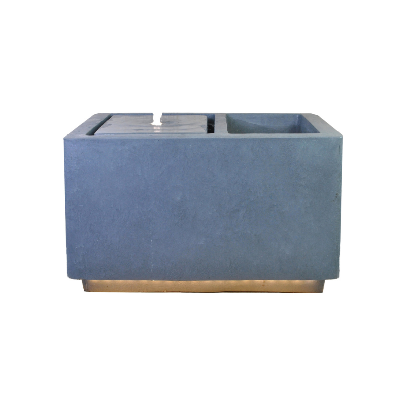 Outdoor Contemporary LED Cube Waterfeature with Planter Cement H42.5Cm W71Cm
