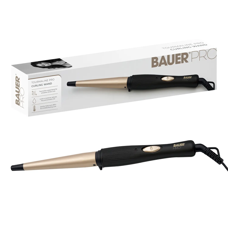 Tourma Pro Coated Curling Wand – Tourmaline Barrel, Fast Heat Up – Gold, 38870