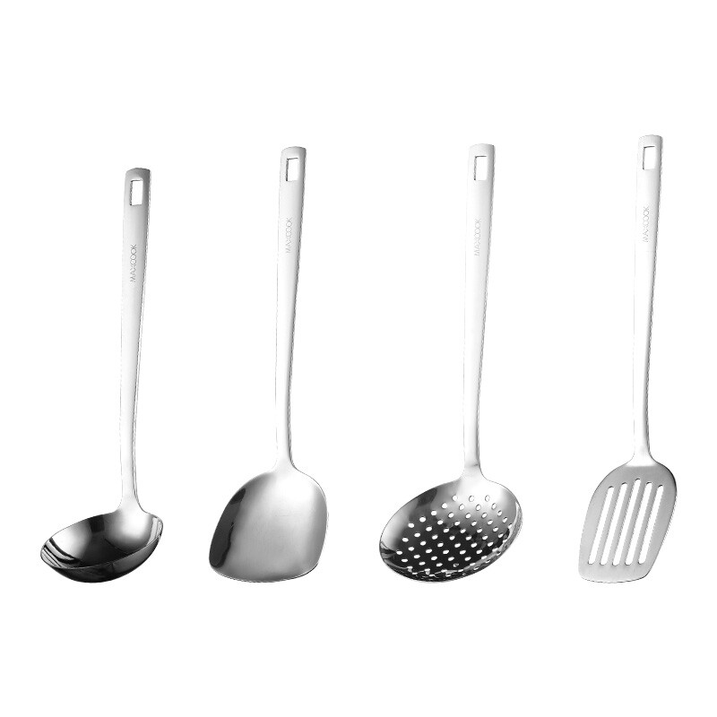 Maxcook Silver Stainless Steel Kitchen Utensil Set 4 Piece Stainless Steel Cooking Utensils Includes Wok Spatula Slotted Turner Slotted Spoon Soup Ladle Mccu1569