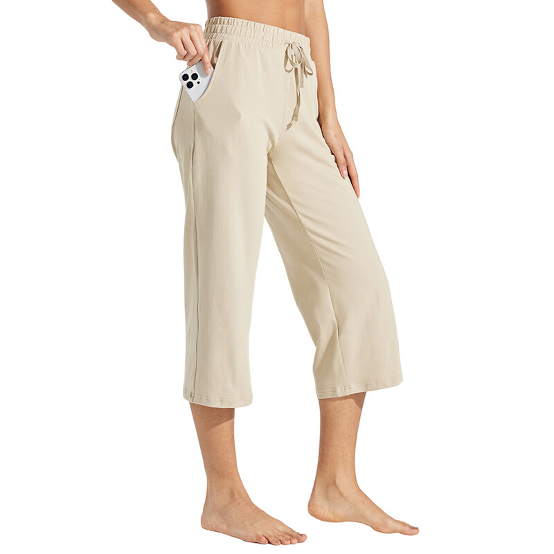Women's Cotton Yoga Capri Casual Lounge Pants Wide Leg Workout Sweatpants with Pocket