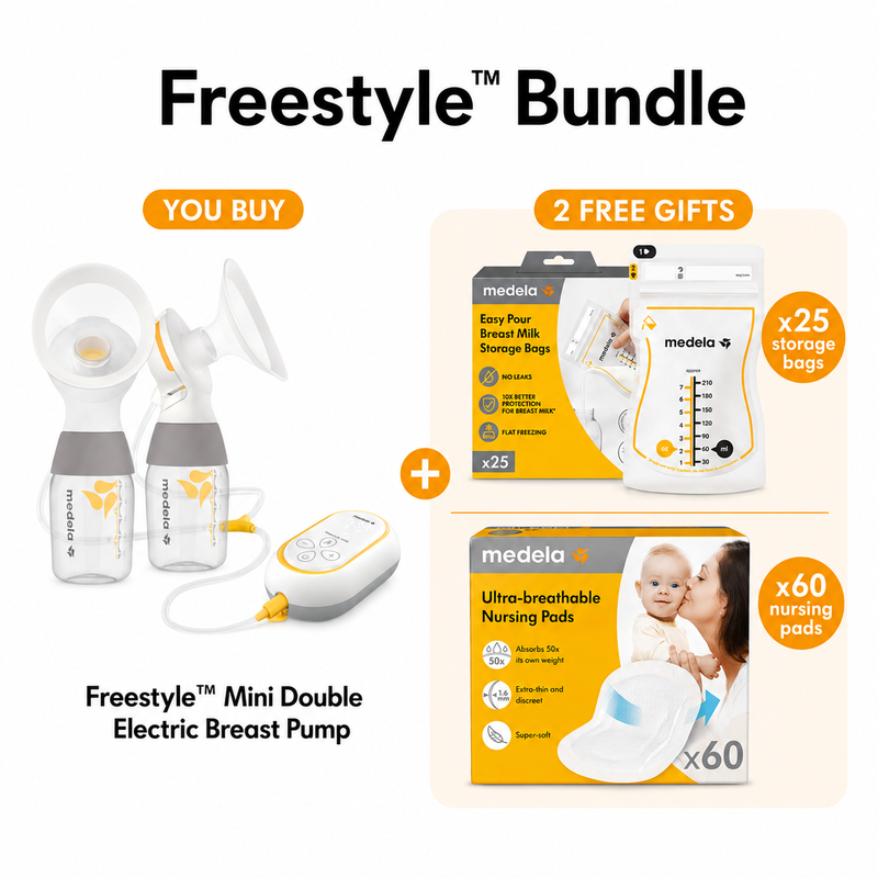 Medela Freestyle™ Mini Dubbele Elektrische Borstkolfbundel (Gratis Bewaarzakjes & Zoogkompressen)