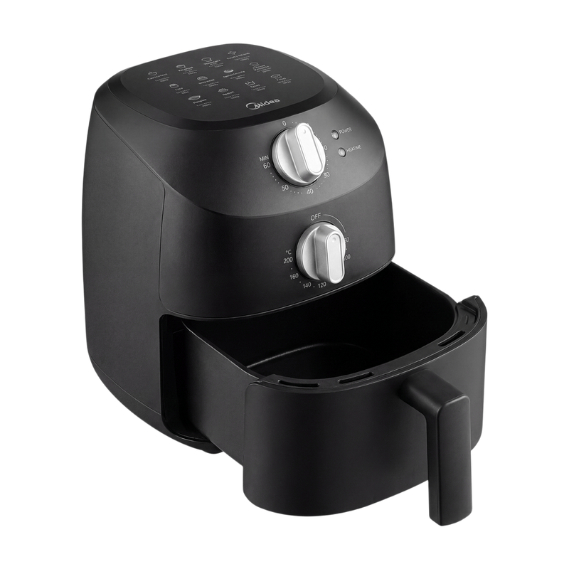 Midea 2 L kompakte Heißluftfritteuse, 1150 W Leistung, ölfrei, leicht zu reinigen, spülmaschinenfester Antihaftkorb, platzsparendes Design, Modell MAF20P0BPK