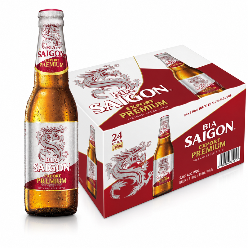 Saigon Export Premium Bier 330 ml – Vietnamese Lager Bier, 4,8 % ABV, 11,5 ° Plato (24 Flessen)