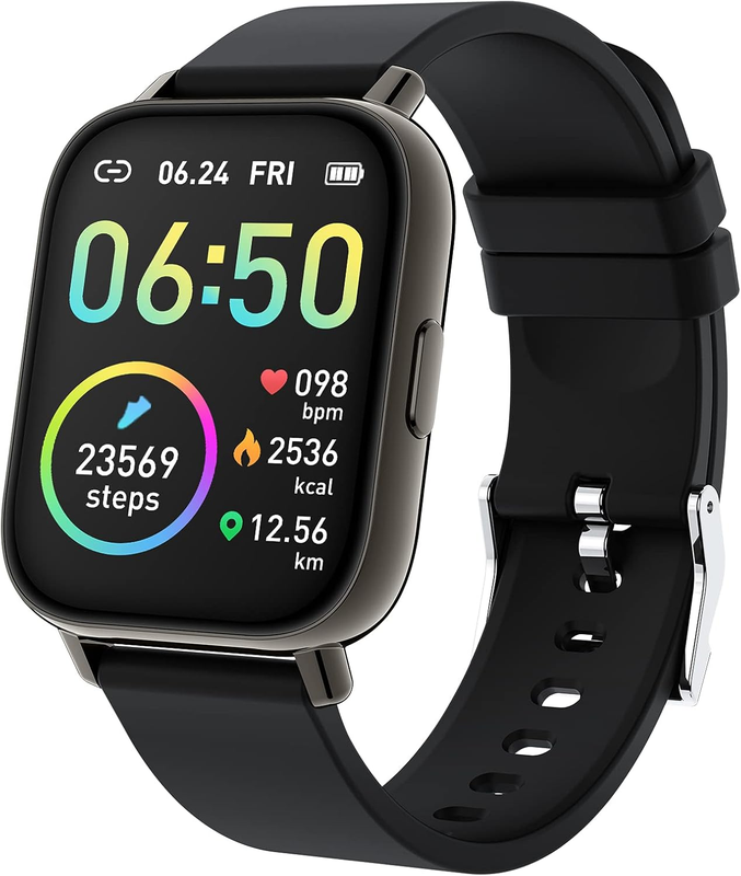 Jugeman P32 Zwart Smartwatch, Fitness Tracker 1,69'' HD voor Mannen Vrouwen, Stappenteller