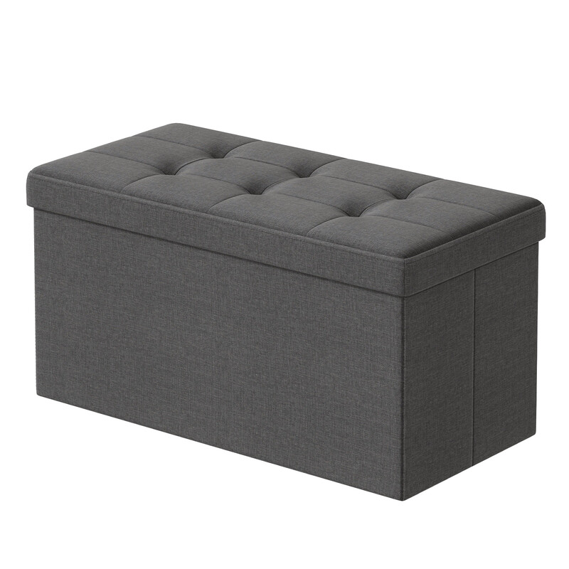 Ochama Storage Bench, 38 x 76 x 38 cm, Footstool, Storage Box, Suitable for Living Room, Bedroom, Hallway, Dark Grey