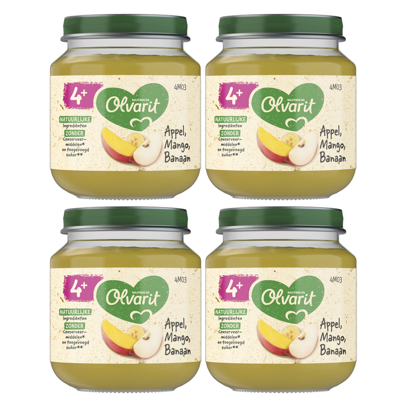 Olvarit Purée de fruits pomme mangue banane 4M+ 125 g * 4