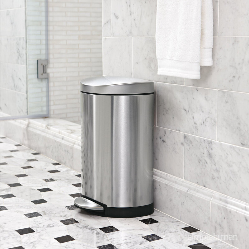 Simplehuman Silver 6L Semi-Round Bathroom Pedal Bin, Brushed Stainless Steel