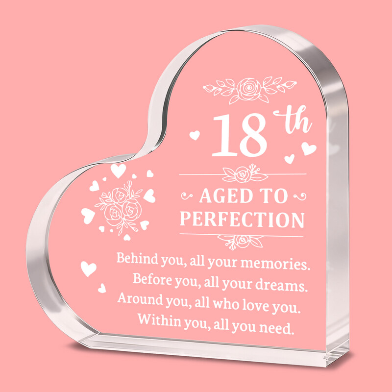 1pc 18th Birthday Crystal Heart, "AGED TO PERFECTION" Keepsake with Full Blessing Poe