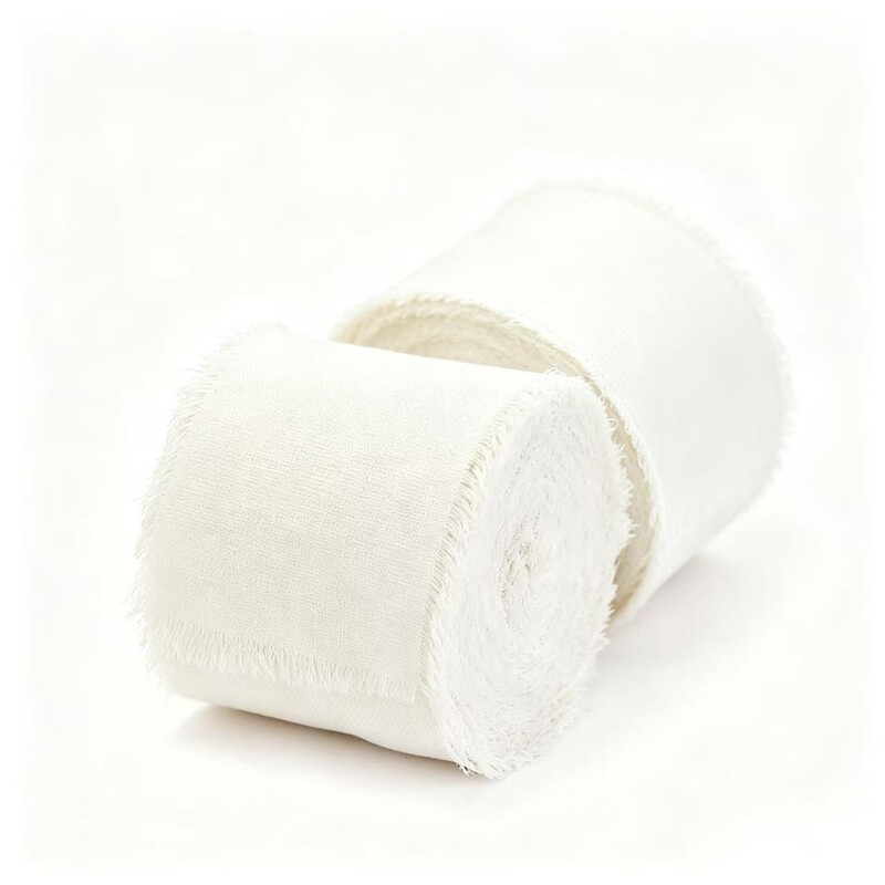 2 stuks 40 mm x 5 m witte chiffon zijdeband, handgemaakte franjes voor bruiloftsuitslagen, bruidsboeketten, cadeaupapier, feestdecoratie, doe-het-zelf knutselwerk