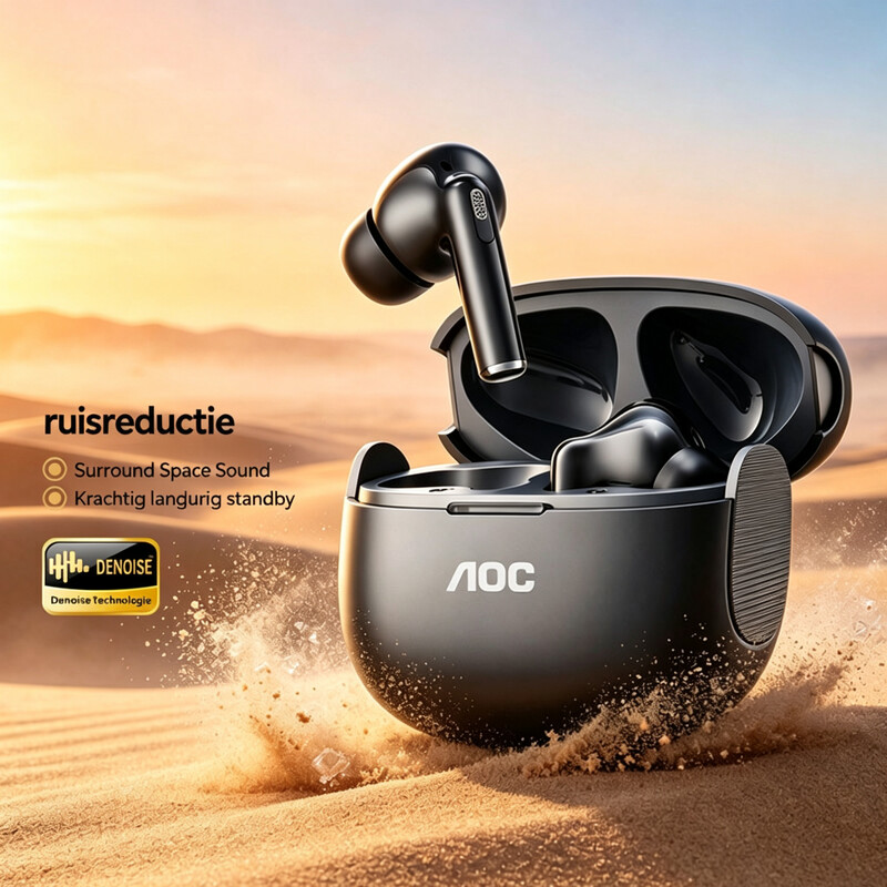 AOC ACT2615 ANC draadloze oordopjes met ruisonderdrukking, super lange stand-by, Bluetooth 5.4, HiFi high-definition decodering, 3D surround sound, touchbediening, ruisonderdrukking bij bellen, met oplaadcase met digitaal display, cadeau-aanbevelingen