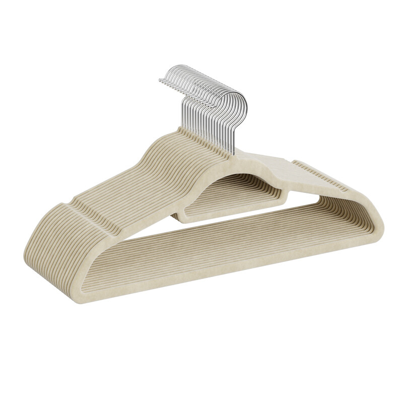 Ochama Velvet Clothes Hangers, Set of 20, Non-Slip, Small Tie Bar, 360° Swivel Hook, Silver-Beige