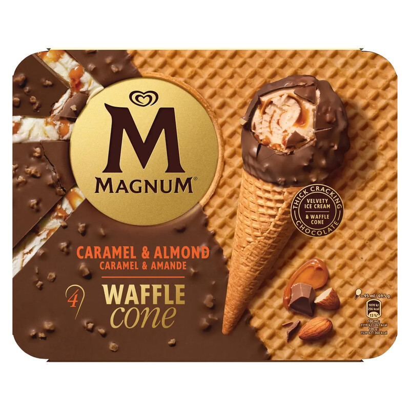 Magnum waffle glace c√¥ne caramel & amande 4x95ml