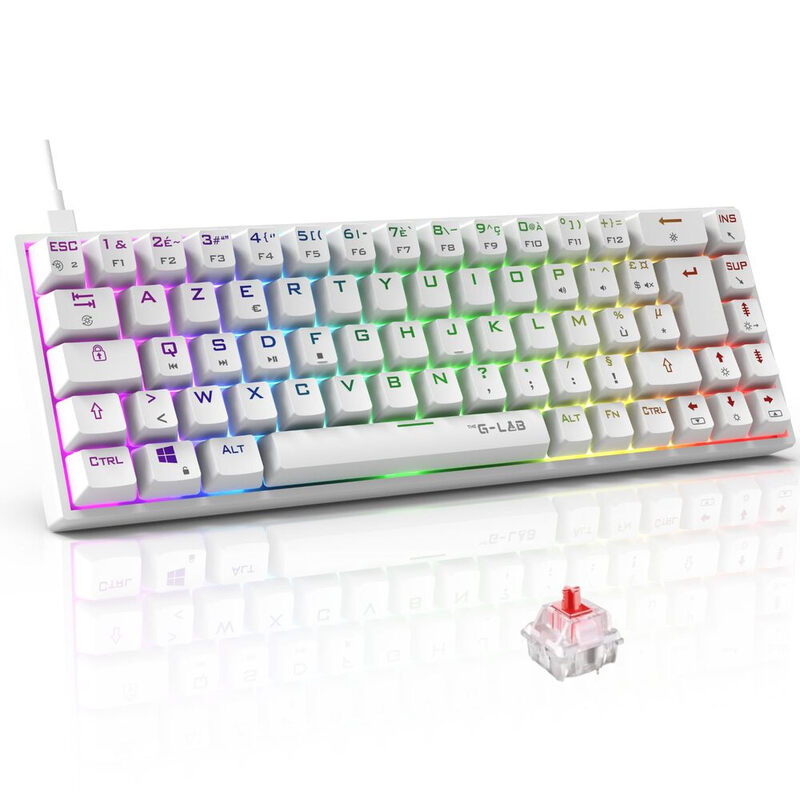 THE G-LAB Keyz Titanium Clavier Gaming Mécanique Switch Rouge Filaire RGB 65% - AZERTY- Blanc