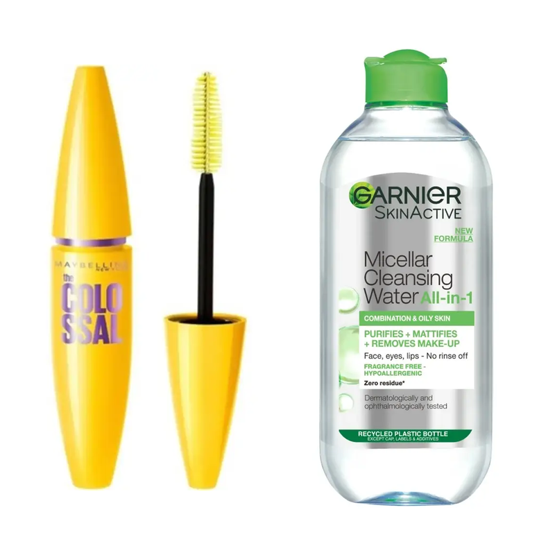 Make-up Essentials Geschenkset | Maybelline New York Colossal Mascara + Garnier Mizellenwasser 400 ml | Sonderangebot ⭐