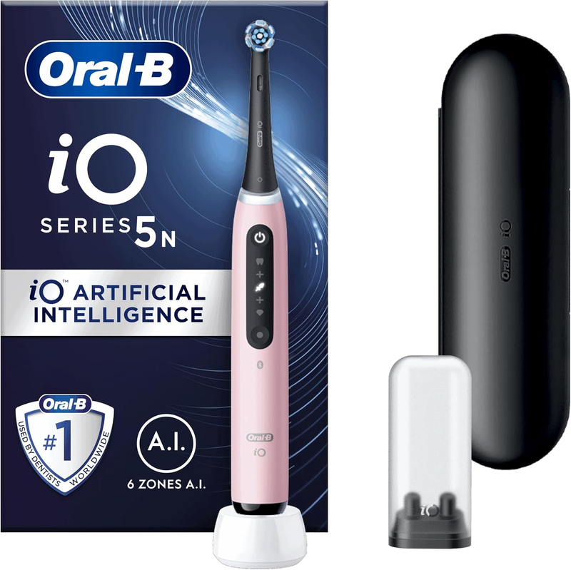 Oral-B iO 5N Elektrische tandenborstel Roze met 1 opzetborstel en 1 reisetui Ontworpen door Braun