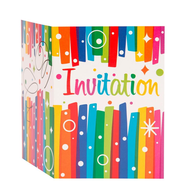 Unique Rainbow Ribbons Invitations, 8 pack