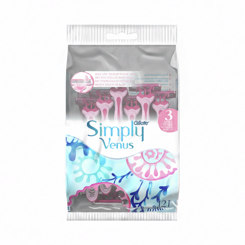 Gillette Venus Simply 3 wegwerpscheermesjes, 12 stuks (8+4 verpakking)