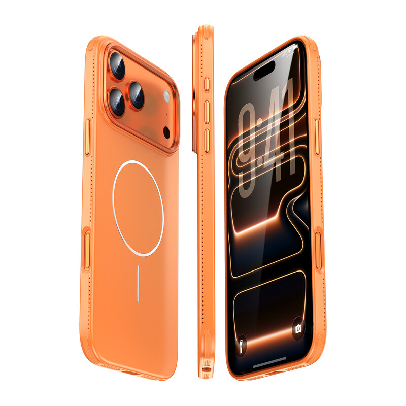 IM-CHEN hoesje voor iPhone 17 Pro Max, warmteafvoer aan de randen, magnetische MagSafe-ring, slanke versie, oranje, 1 stuk
