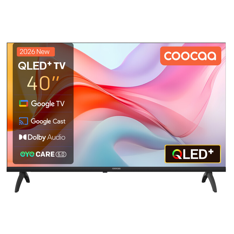Coocaa 40-inch (101 cm) QLED FHD Smart TV met Google TV, HDR10, Dolby Audio, Bluetooth 5.1, Eye Care (laag blauw licht), ingebouwde Chromecast, drievoudige tuner DVB-T2/C/S2, CI+, model 40CGQG41Z (2026), energieklasse E
