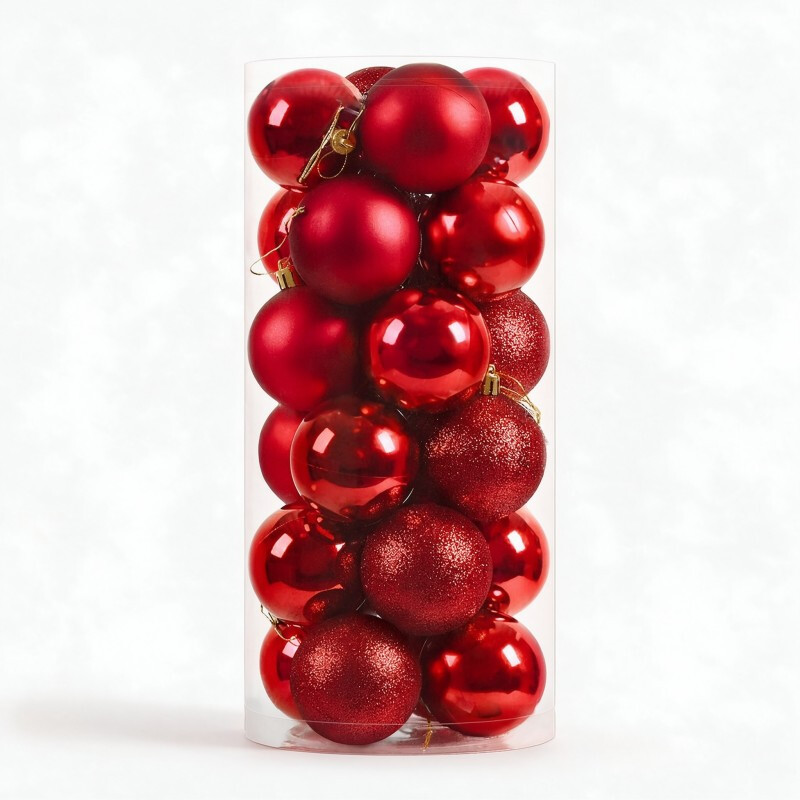 60 mm 24 stuks rode kerstballen, kerstornamenten, kerstdecoraties voor thuis, kerstboomornamenten, onbreekbaar kunststof kerstballen, feestelijke partyslinger, kamerdecoratie