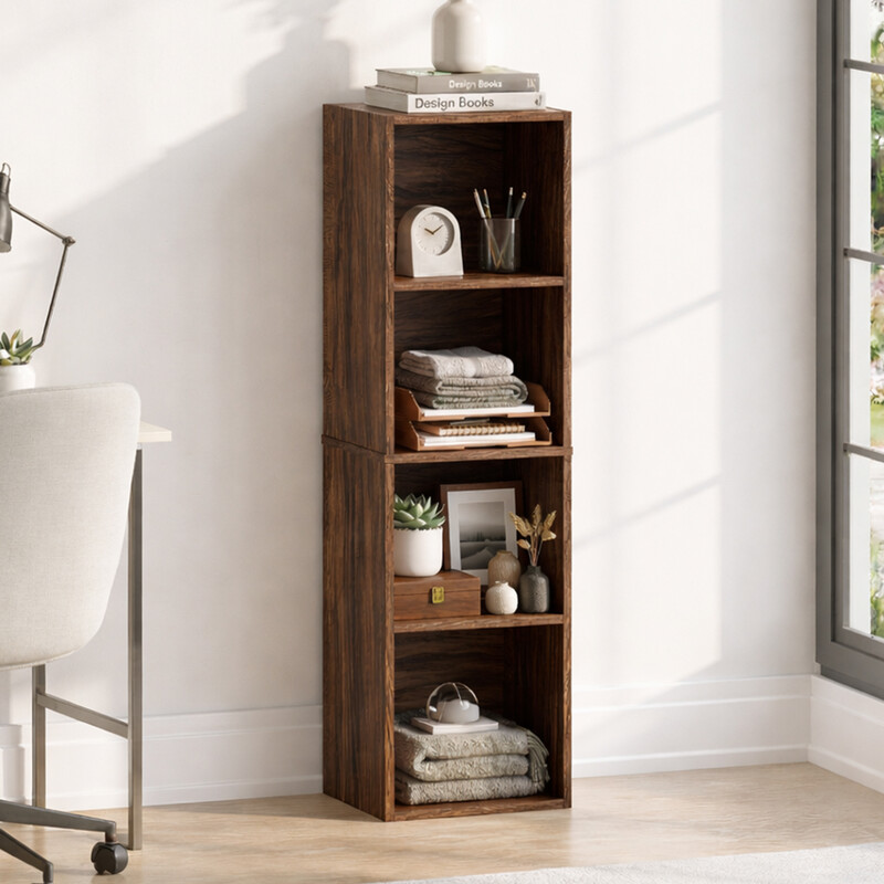 Vida Designs Oxford 4 Tier Cube Bookcase in Walnut - Stylish Living Room Storage and Display Shelf Unit