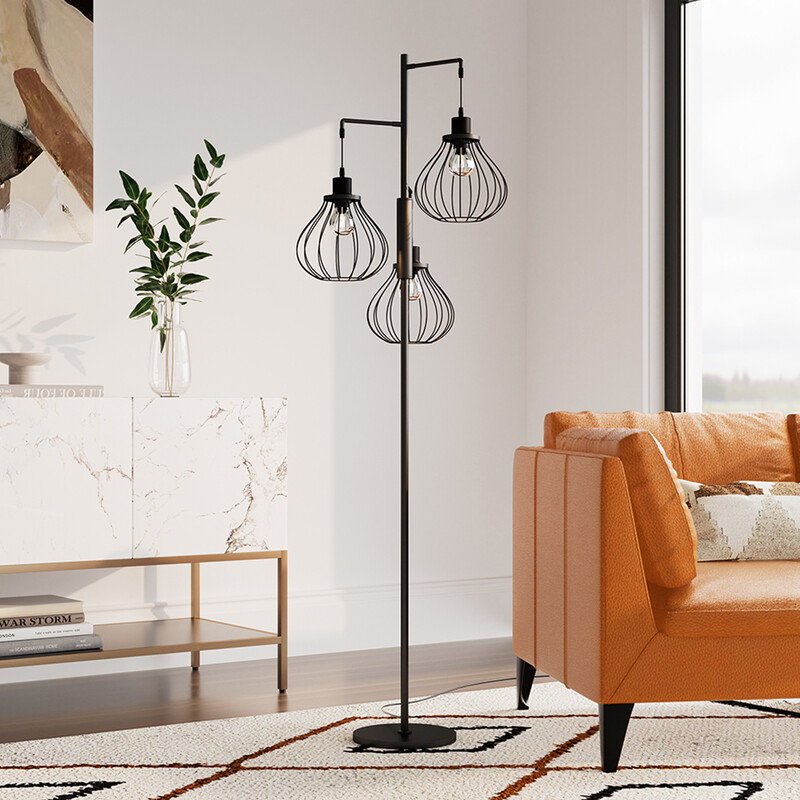 LivingANDHOME Modern Industrial Floor Lamp with Irregular Shade, 3 Adjustable Heads, Standing Light for Living Room Bedroom, 160cm