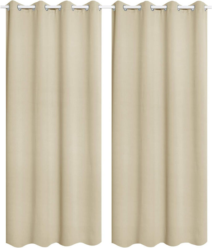 WOLTU 2er-Pack Ösenvorhänge für Wohnzimmer & Kinderzimmer, Leicht & Weich, Verdunkelnd & Wärmeisolierend, 140 x 245 cm, Sand