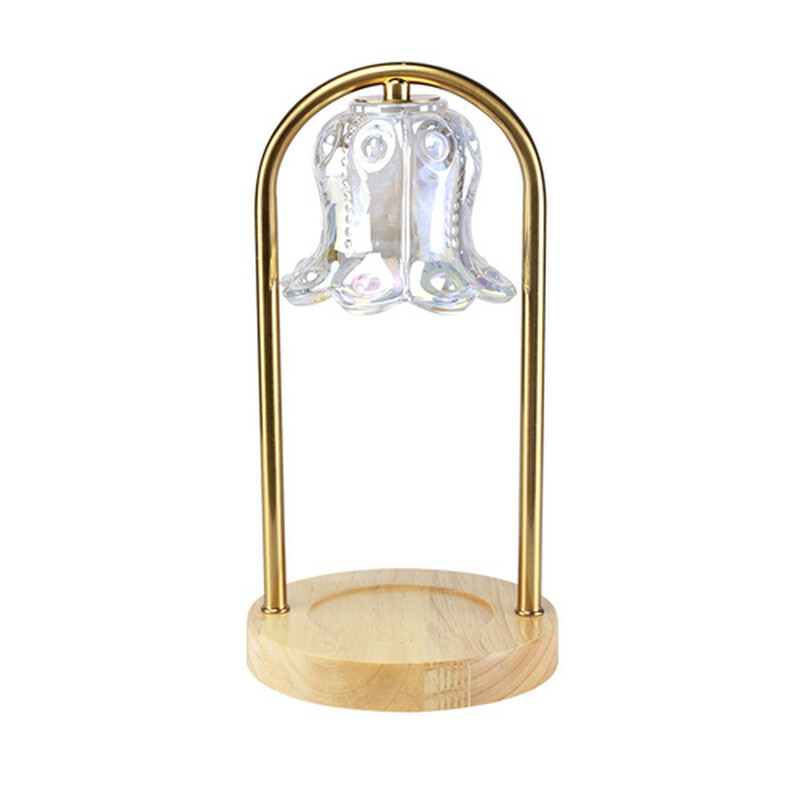 Wax Melt Lamp with European Double Straight Rod, Bell-shaped & Solid Wood Base, Natural Wood Tone 1pc