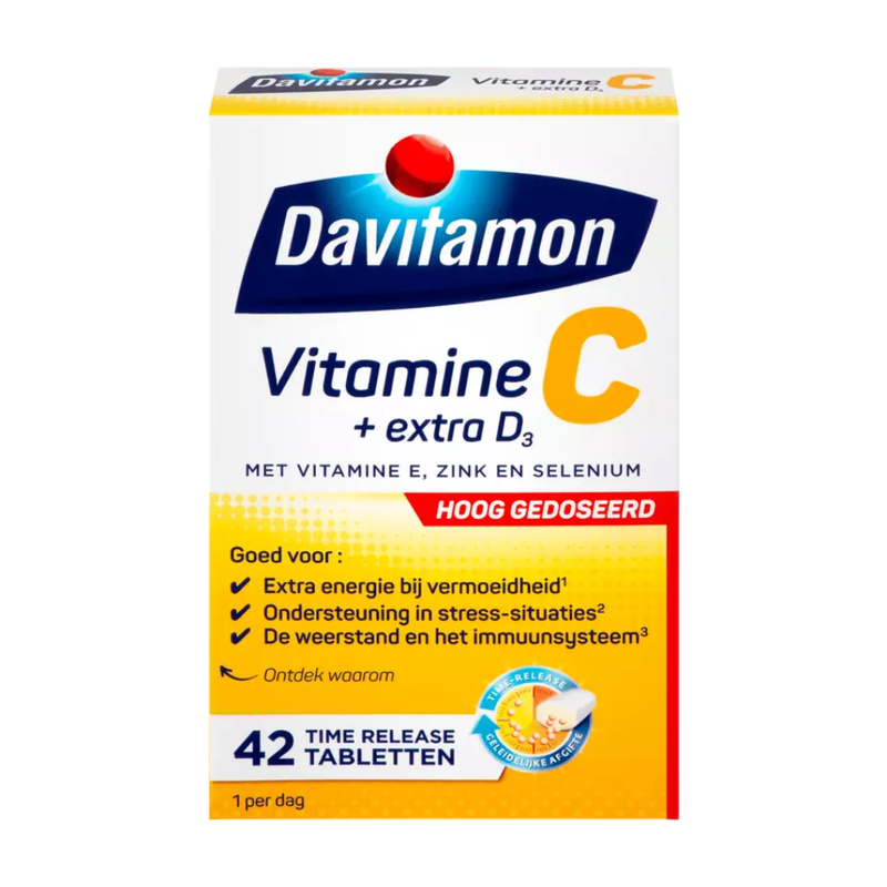 Davitamon Vitamines C + D3 à libération prolongée – contribue au fonctionnement du système immunitaire – 42 comprimés