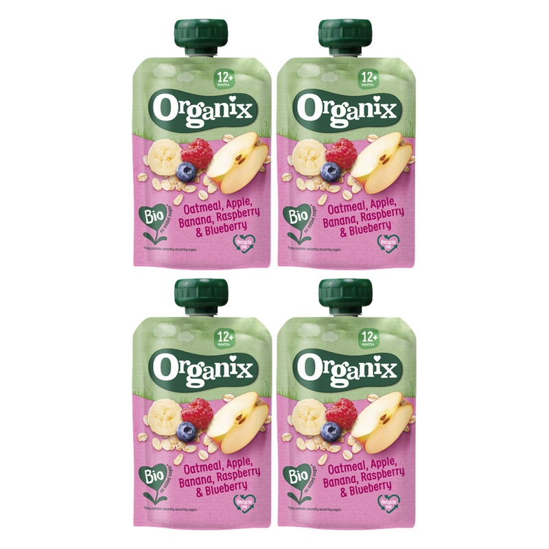 Organix Gourde de fruits et avoine, Pomme et banane 12m+ 100 g * 4