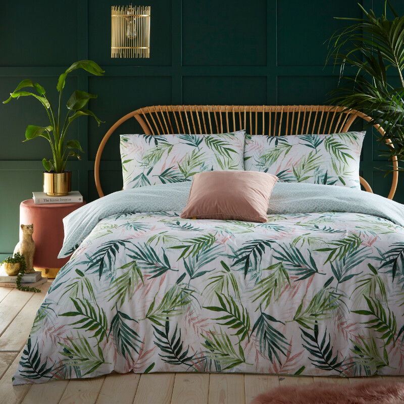 Duvet Cover Set Bali Palm Green/White Double