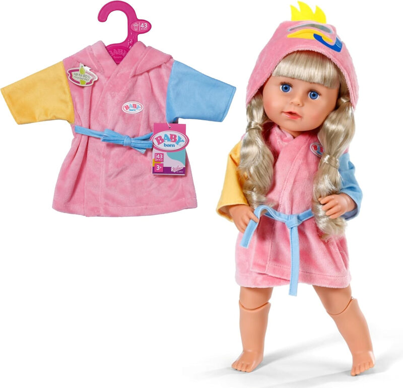 BABY born Bademantel - Mit Entenkapuze & mehrfarbigen Ärmeln - Hochwertiges Puppenzubehör - Kleidung geeignet für 43 cm Puppen