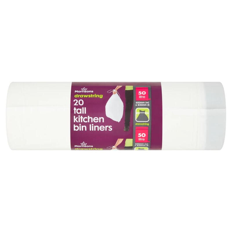 Drawstring 20 Tall Kitchen Bin Liners 50 Litre