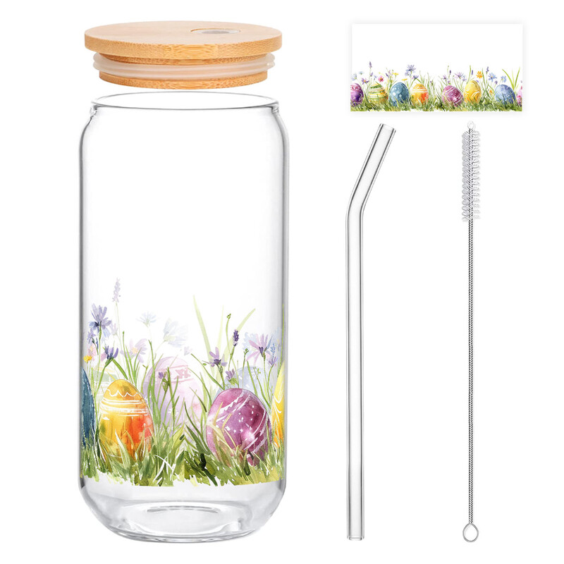 1pc Easter Floral Tea Tumbler, 500ml Glass Cup with "Tea/Flower Tea/One Thousand" Tex