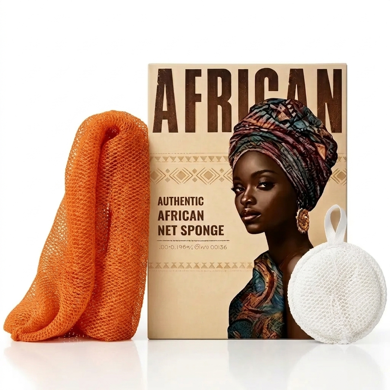 Personal care - Afrikaanse netspons-kit - 90 g - oranje+wit - met touwtje