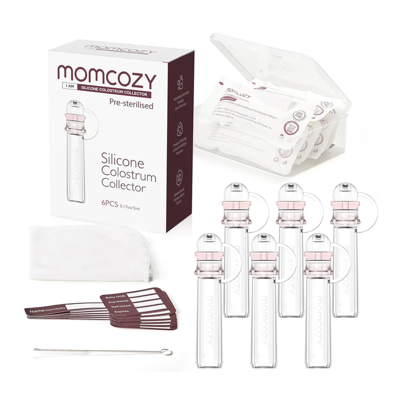 Momcozy Gold Reusable Colostrum Collector Set, Bpa-Free 5Ml Collectors (6 Pack), With Storage Case & Cotton Wipes
