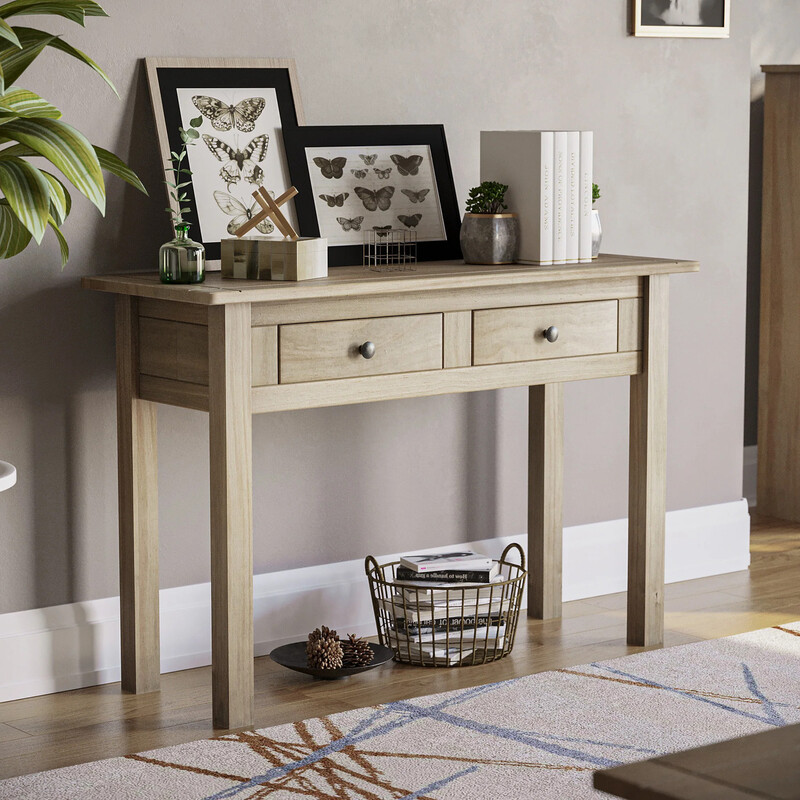 Console Table Panama 2 Drawers Solid Pine Oak Stain