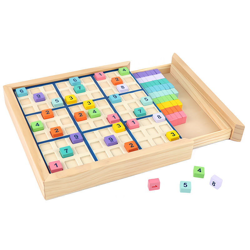 MIMI Deluxe Holz-Sudoku 9-Felder-Brettspiel Puzzle mit Schublade Geschenk für Kinder und Erwachsene