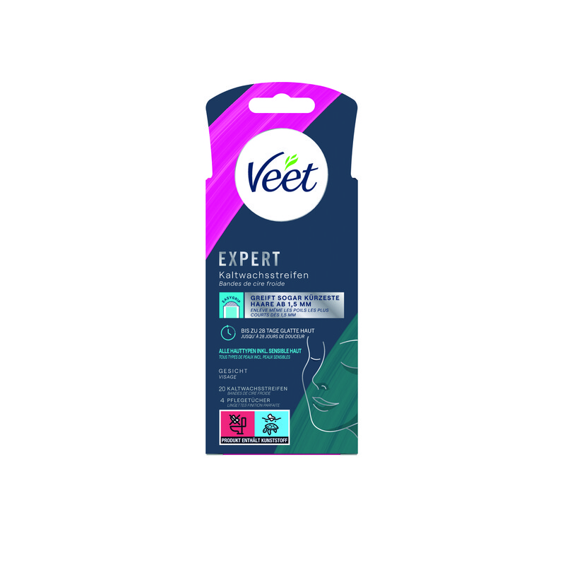 Veet EXPERT Kaltwachsstreifen Gesicht DUO, alle Hauttypen, 2 × 20 Stück