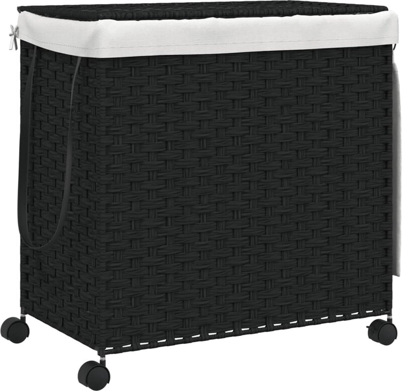 vidaXL Wasmand op wielen 60x35x60,5 cm rattan zwart
